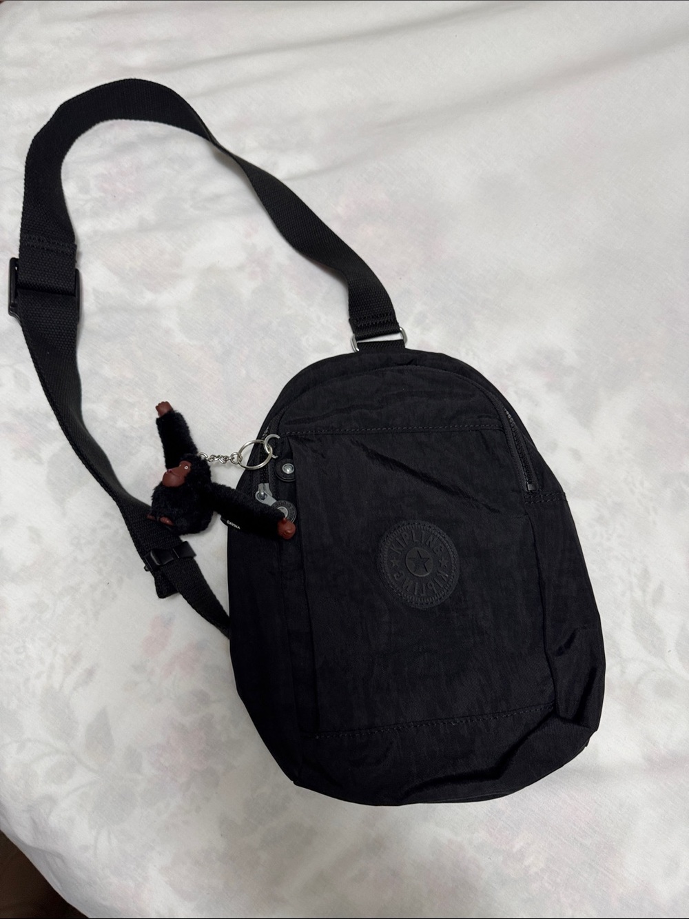 Kipling  klynn Black Crossbody Sling Bag with Monkey Key Charm